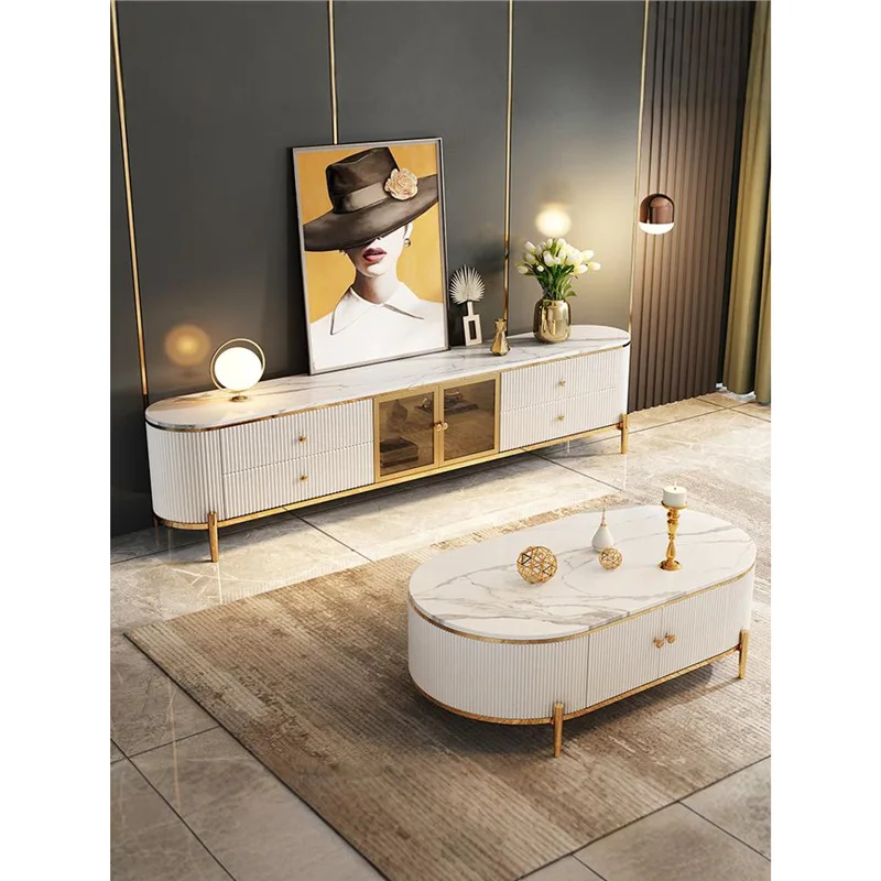 Rock slab light luxury coffee table TV cabinet high-end living room small apartment post-modern simple bedroom white glass door