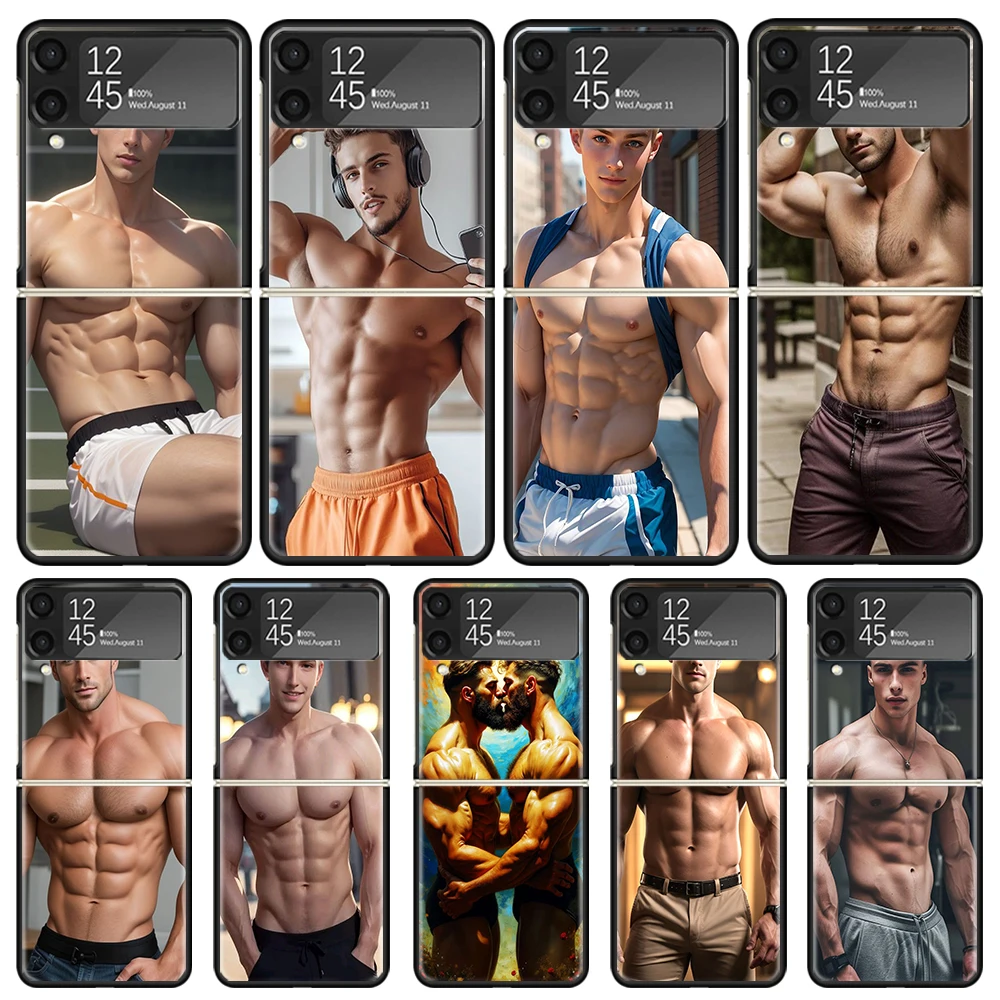 Funda de Teléfono con Diseño de Hombre Musculoso y Sexy para Samsung Galaxy Z Flip3 Flip4 Flip5 Flip6 Flip7 para Z Flip 7 6 5 4 3 5G, Rígida y Plegable