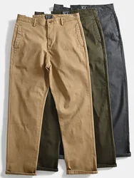 2025 Spring New Japanese Retro Woven Twill Chino Cargo Pants Men's Simple 85% Cotton Washed Casual Business Straight Trousers