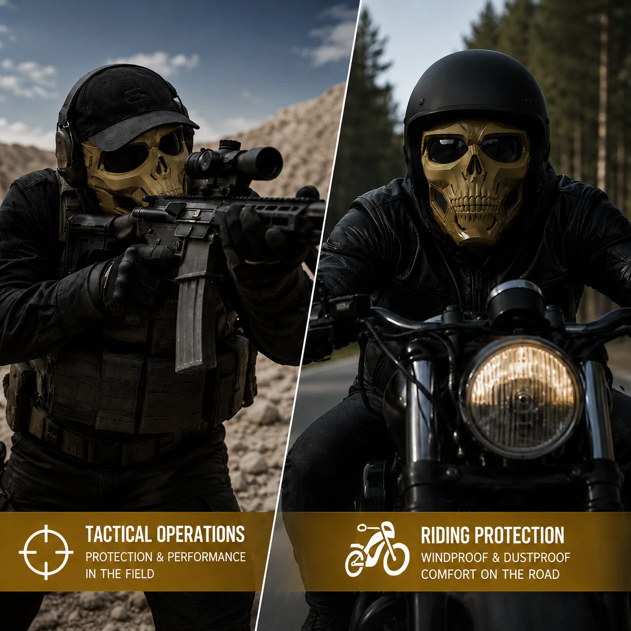 Skull Full Face Mask, Tactical Protective Mask for Motorcycle, Airsoft, Paintball, CS Game, Halloween Costume, Breathable & Adju