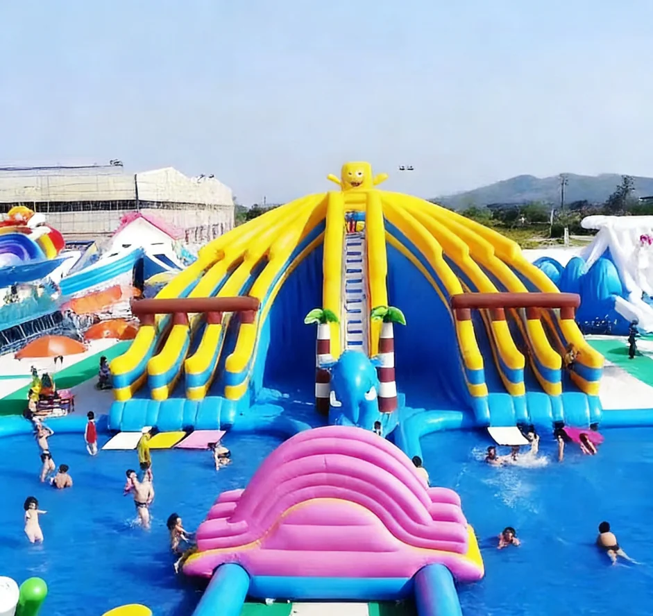 Inflatable Octopus Themed Multi-Lane Water Slide with Splash Pool for Water Park Commercial Grade