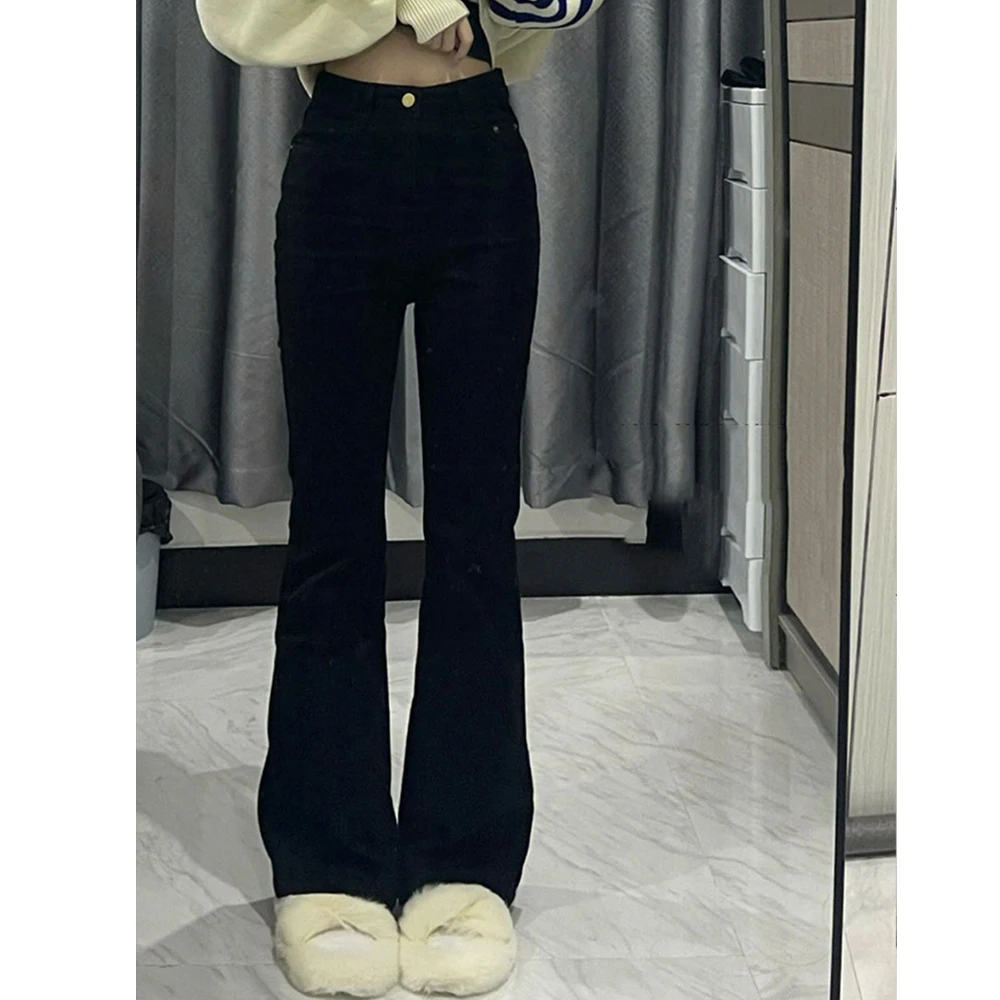 Korean Black Flare Jeans Women Vintage Y2K Denim Pants High Waist Slim Fit Stretch Tall and Thin Casual Solid Lady Trousers