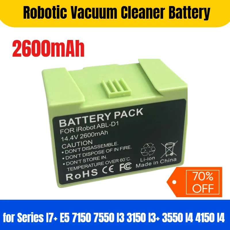 

14.4V 2600mAh for IRobot Roomba E Series I7+ E5 7150 7550 I3 3150 I3+ 3550 I4 4150 I4 Robotic Vacuum Cleaner Battery