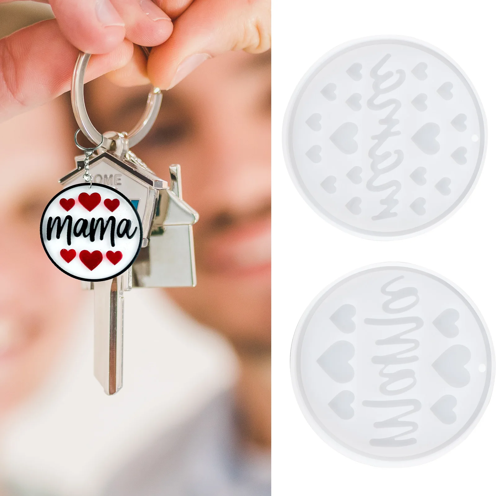 

2 Pcs Keychain Mold Mom Necklace Mothers Day Pendant Molds Candy Diy Silicon Silica Gel Jewelry Making Silicone