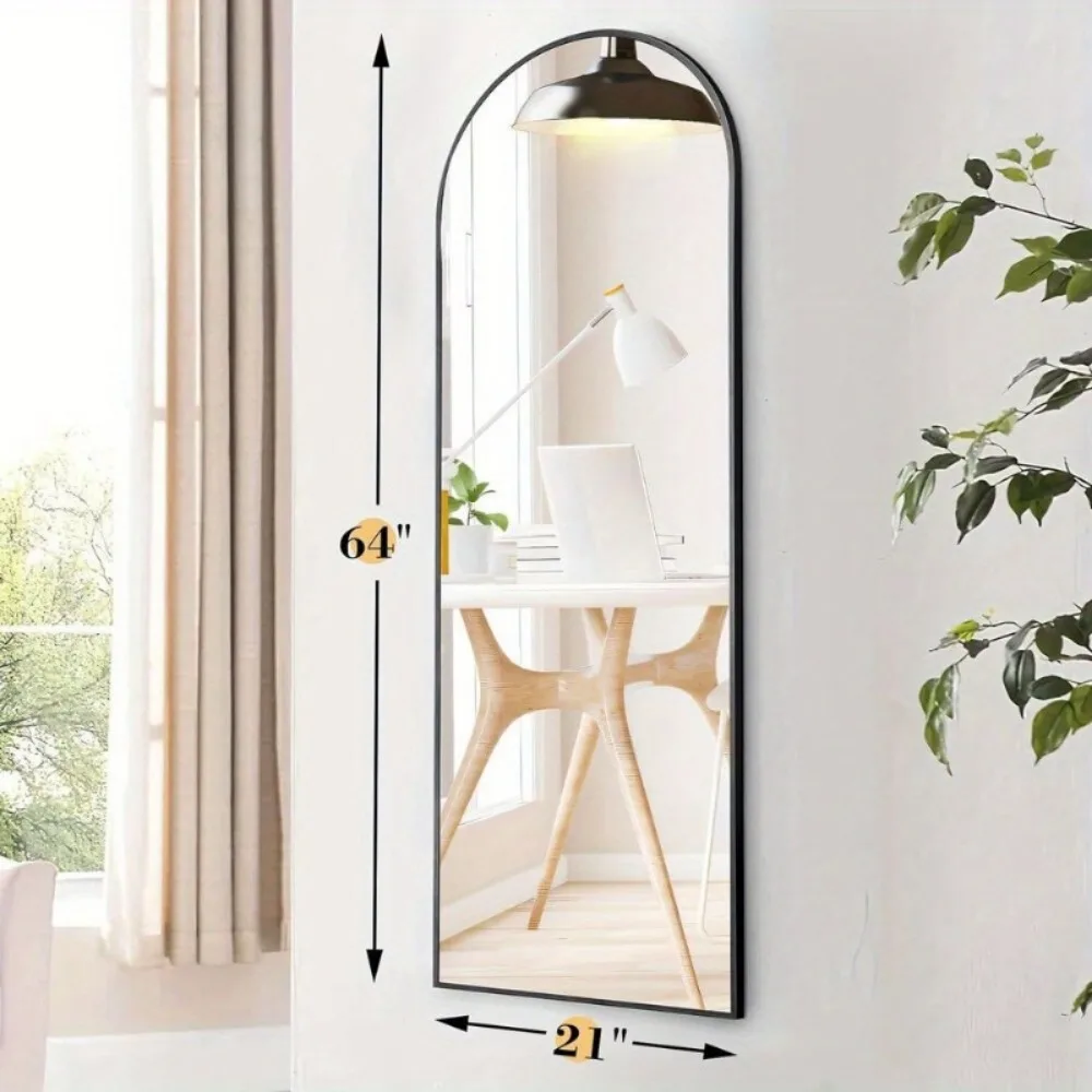 Full Length Arched Mirror, 21 "x64" Shatterproof Vitreous Wall Mirror, Floor-to-Floor, Hanging, Large High Arched Mirror