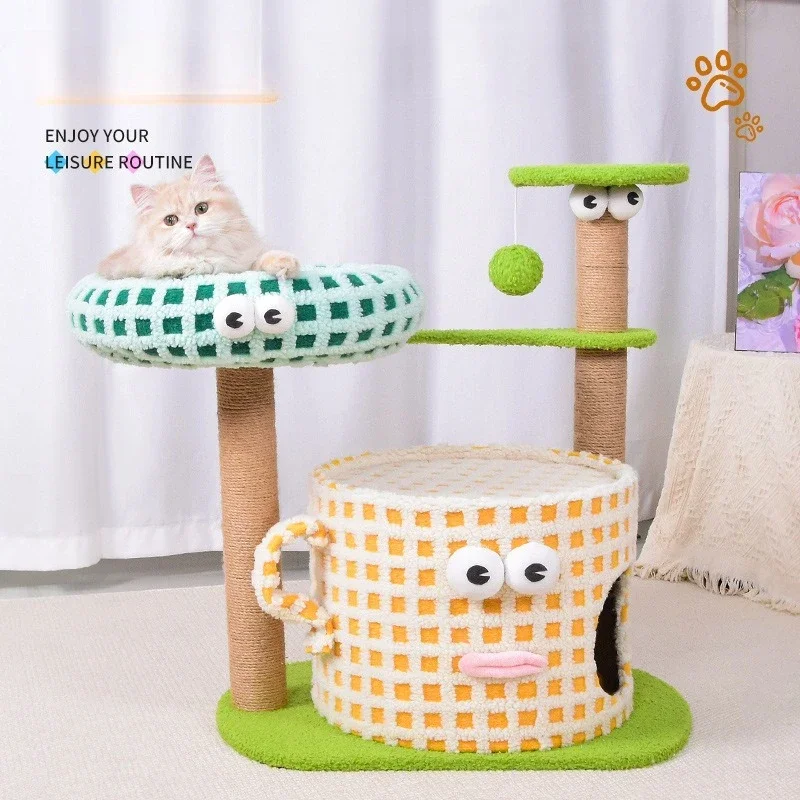 Factory Direct Compatible WithCute Cat Cup Cat Tower for Indoor Cat Tree Condo with Sisal Scratching Posts Cozy Hammock Fluffy S