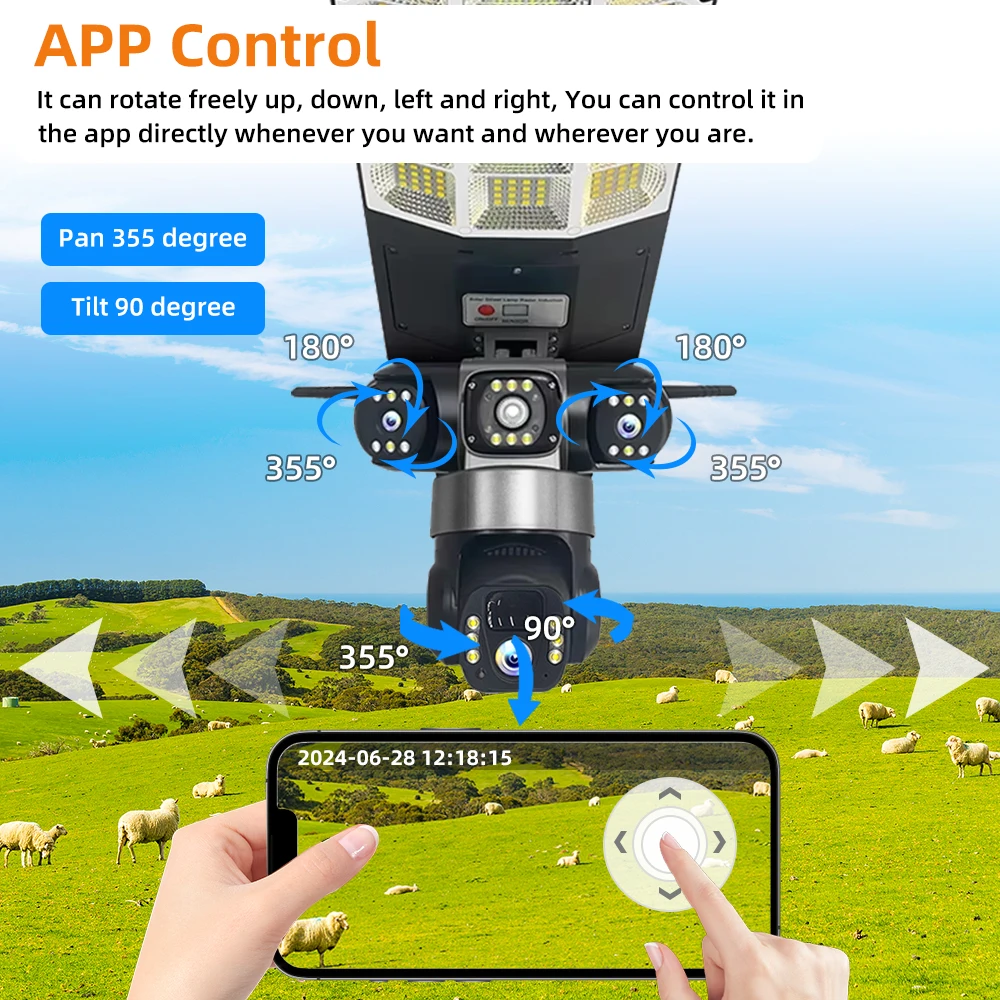 كاميرا مراقبة تعمل بالطاقة الشمسية 4G SIM 3 عدسات PTZ دوران كاميرات CCTV في الهواء الطلق حماية أمن الوطن الذكي V380