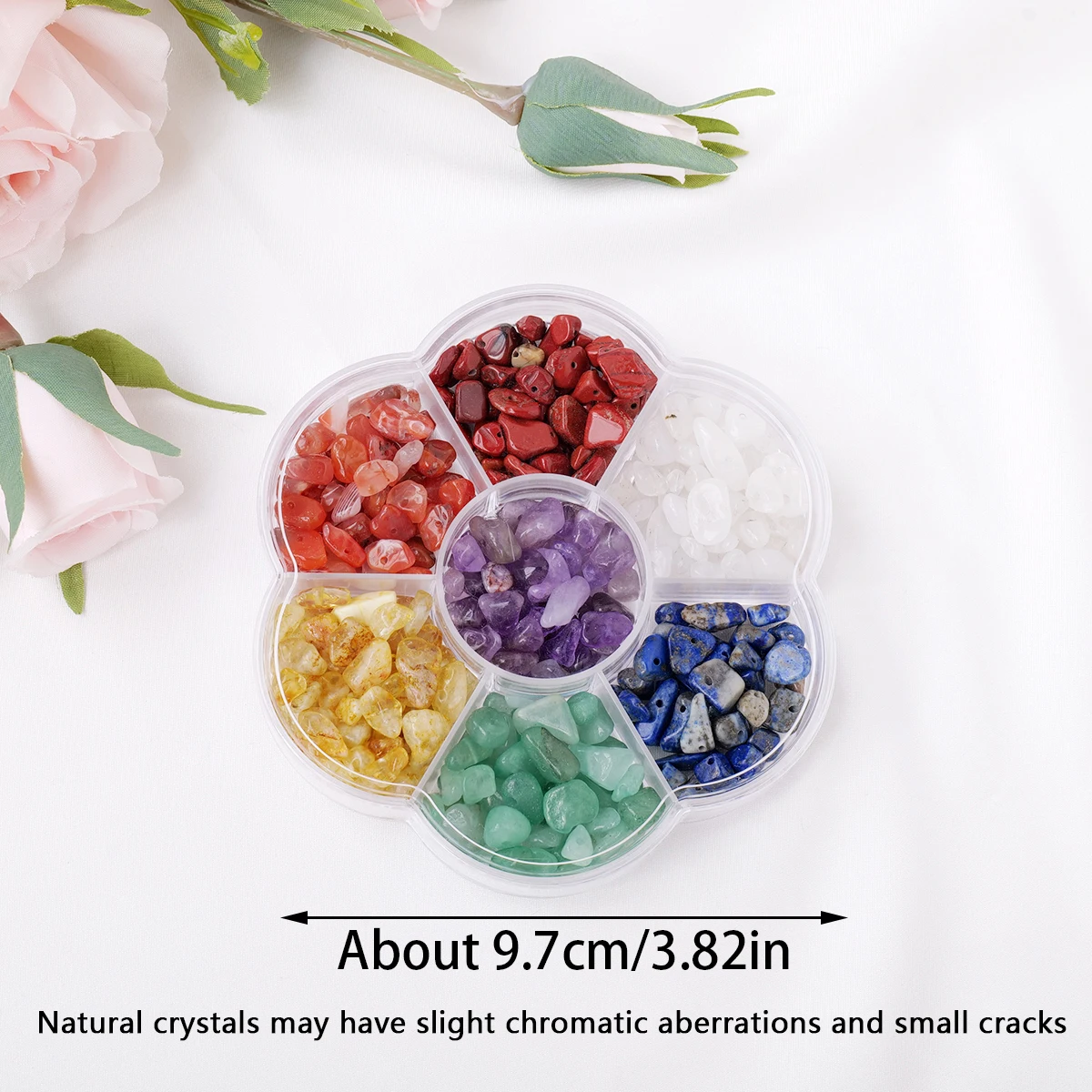 1PCS Natural Crystal Perforated Gravel Semi Finished Product Seven Chakras Plum Gift Box DIY Decorative Bead Jewelry Bare Stone