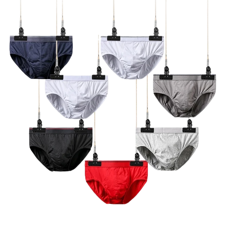 New Men's Soft Underwears Wide Waist Mid Low Waist Sports U-convex Sexy Cotton Triangle Underwear Mens 7pcs/lot