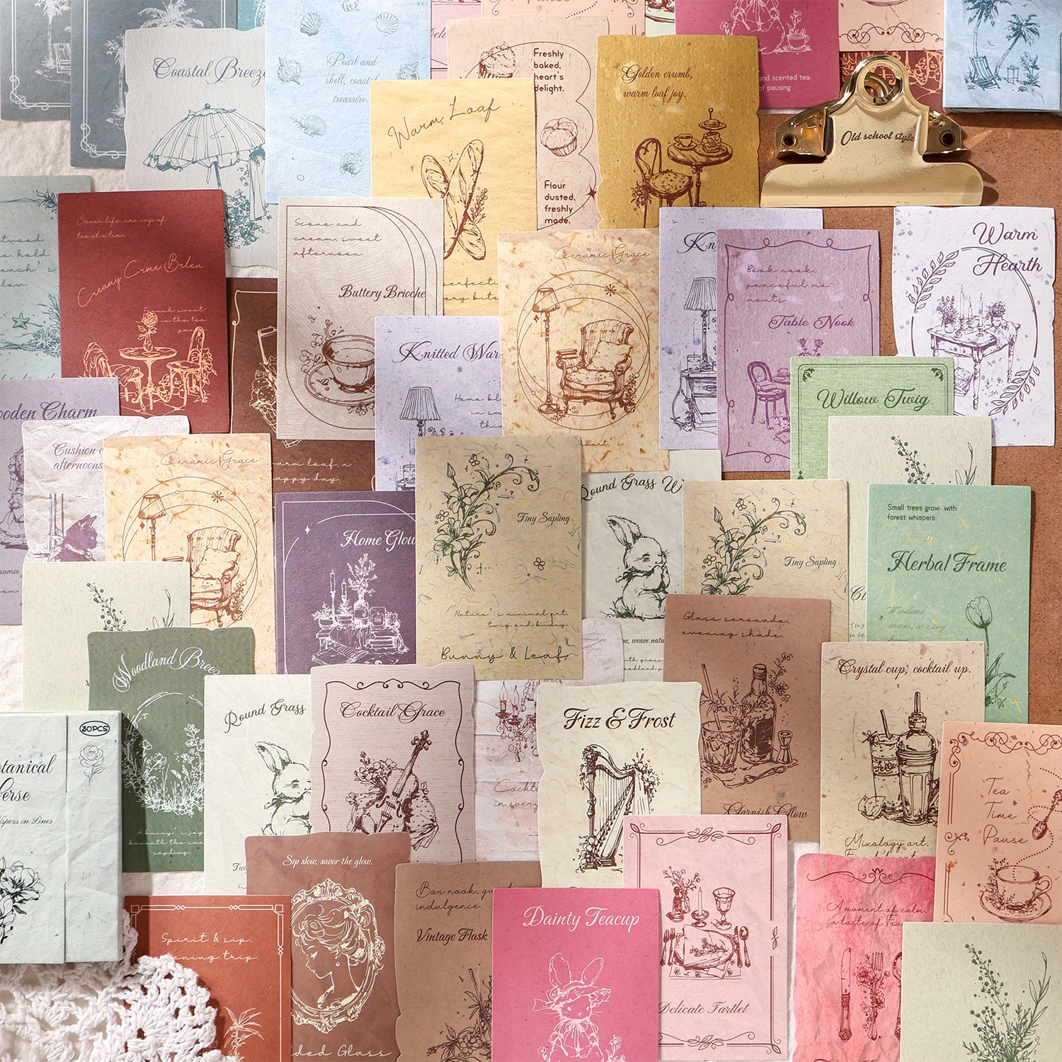 30Pcs Vintage Line Drawing White Kraft Paper, Aesthetic Botanical Drink Retro Backing Paper for Junk Journal Collage