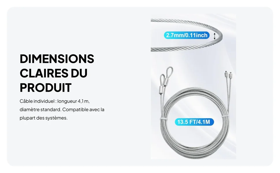 4Pcs Garage Door Cables Premium 4.1M Long Replaces Garage Door Safety Cable