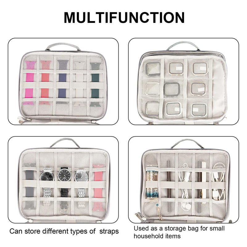 ساعة المنظم حالة متعددة الوظائف المحمولة السفر ل أبل حزام ساعة اليد حزام تخزين حقيبة حزام الساعات حامل الحقيبة أسود رمادي