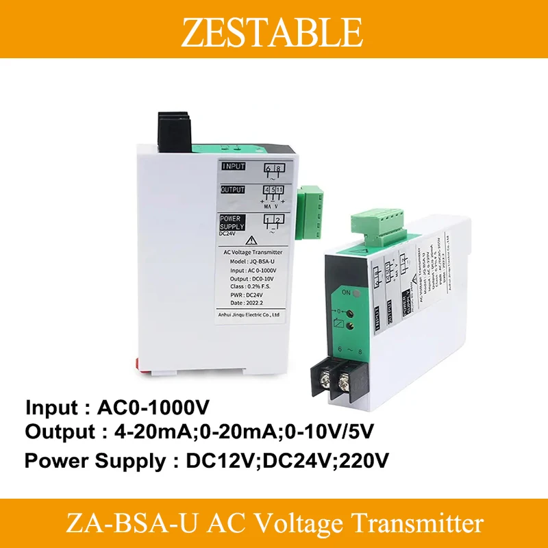 

Voltage Transducer ZA-BSA-U AC 5V 100V 200V 500V 1000V input 4-20mA 0-10V Output Signal Isoaltor DC24V 220V Power Supply