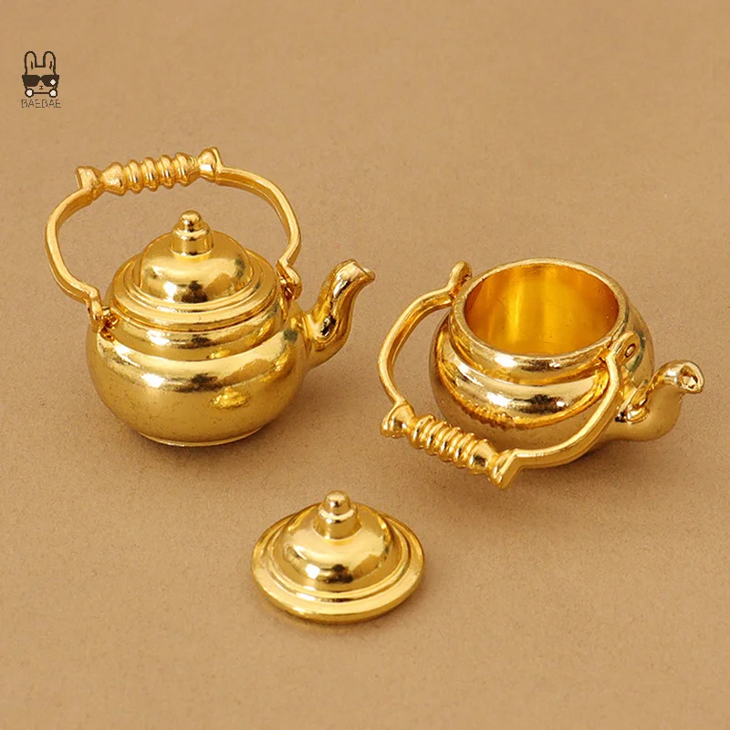 1Pc 1:12 Dollhouse Miniature Teapot Kettle Toy Mini Simulation Tea Kettle Kitchen Model Furniture Toy Decor Kids Toy Accessories