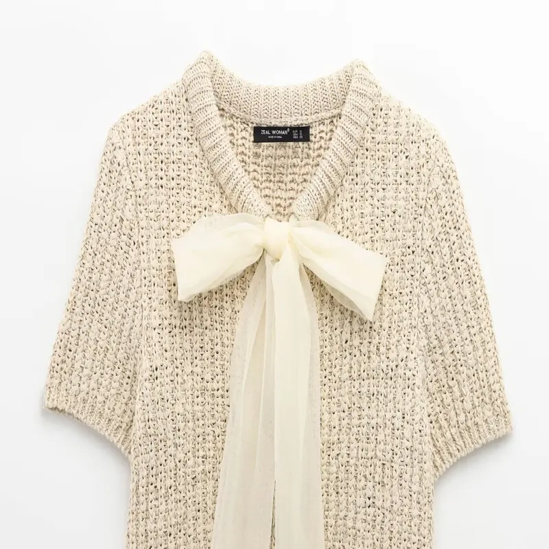 

Spring 2025 New Arrival Women's Knitted Outerwear Hard Tulle Knot Decorated Versatile Sle Commute Faion ort S...
