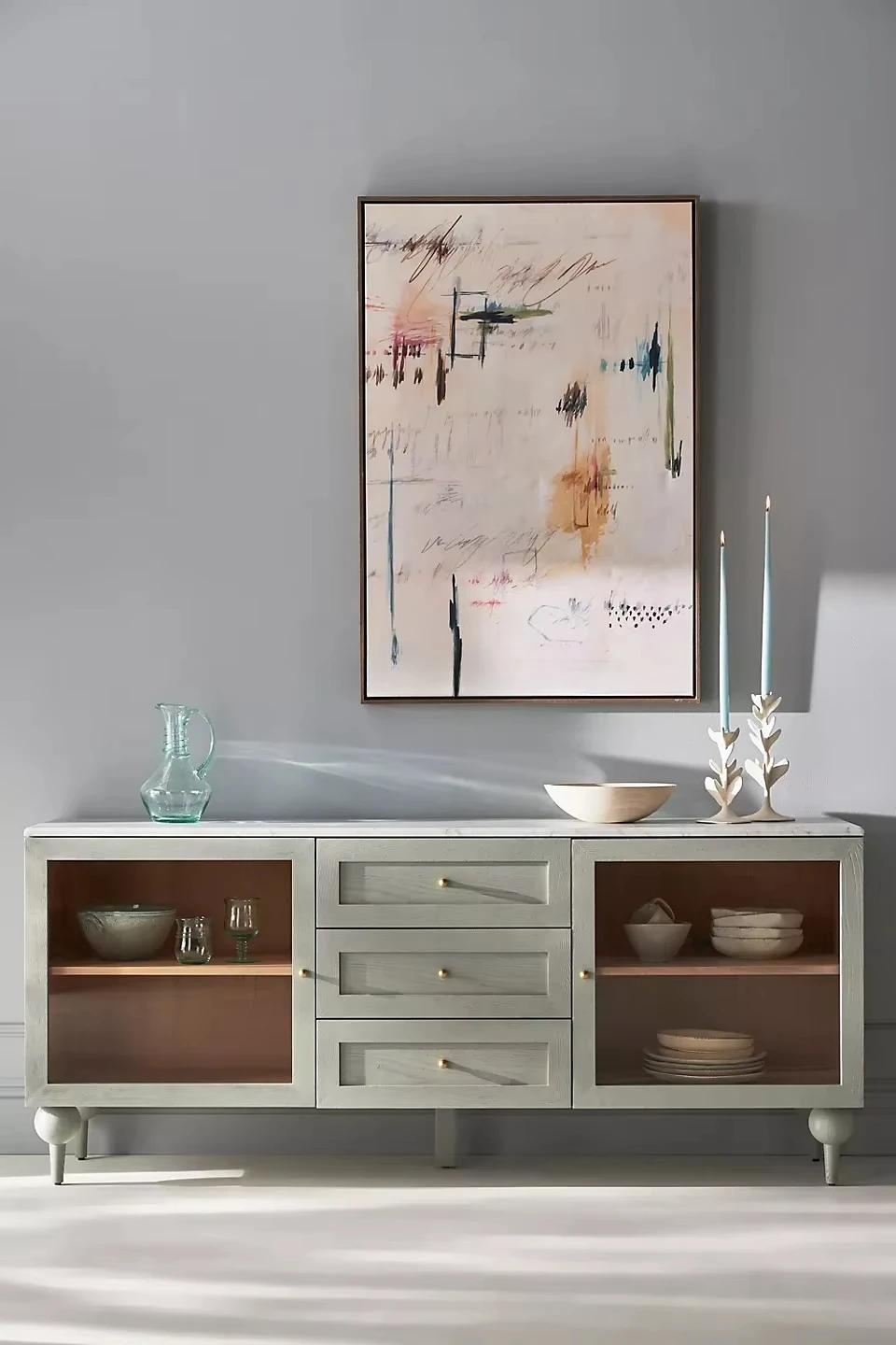 * Luxury Marble Tabletop Sideboard With Wooden Buffet for Living Room Furniture TV Cabinet