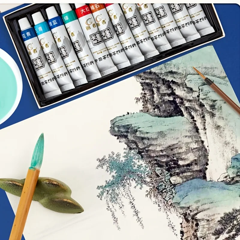 Chinese Painting Pigment Set with 7/12 Colors, 6 ml / 0.2 Ounces, Suitable for Traditional Chinese Painting, Calligraphy and Pro