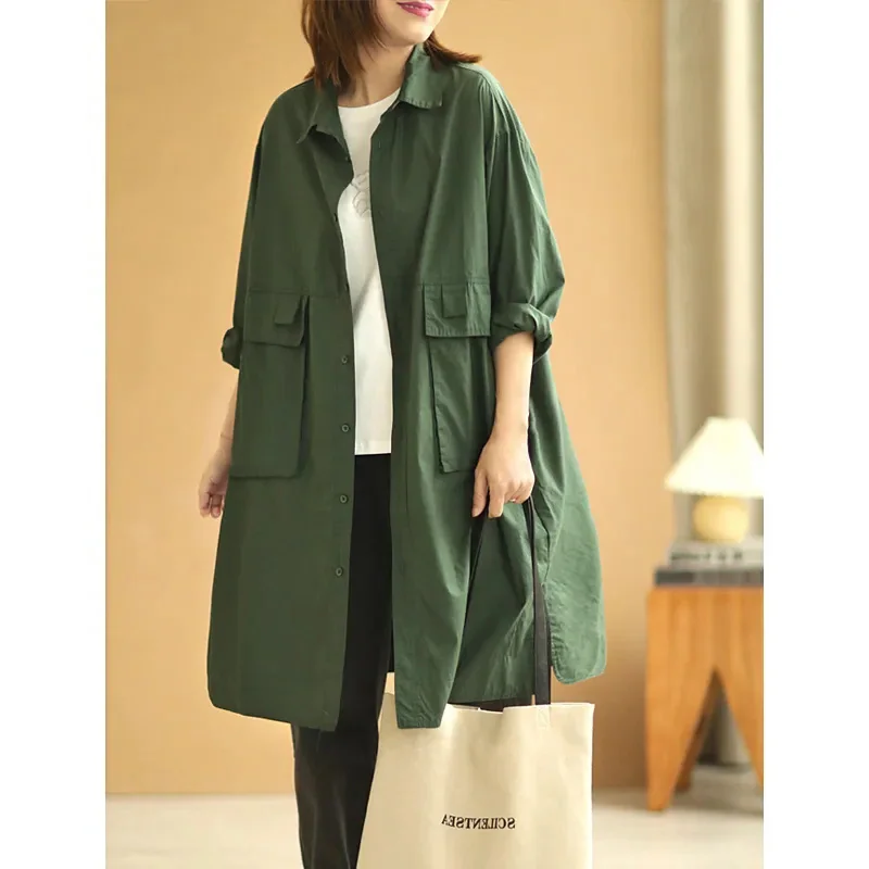 

Ретро-японская свободная куртка-жакет в рабочем стиле с длинными рукавами, универсальное пальто средней длины, однотонное, для повседневной носки, в художественном стиле