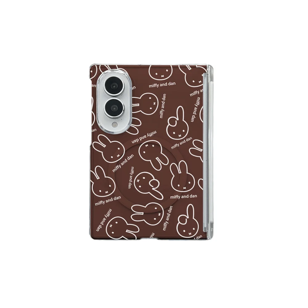 Kawaii Cartoon miffy Magnetic Case For Samsung Galaxy Z Fold 8 Ultra Z Flip 8 Retro Brown Base Shockproof Protective Phone Cover