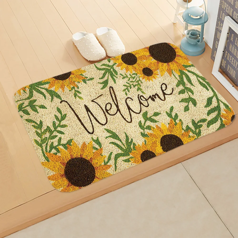 

Soft Foot Mat Welcome Floral Carpet Flannel Rug Floor Mats Entrance Door Entrance Suction Non-slip Foot Mat Home Decoration 60X4