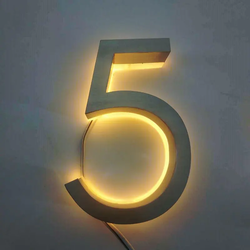 Stainless  Waterproof Light sign  steel 3D led illuminated light house numbers address number