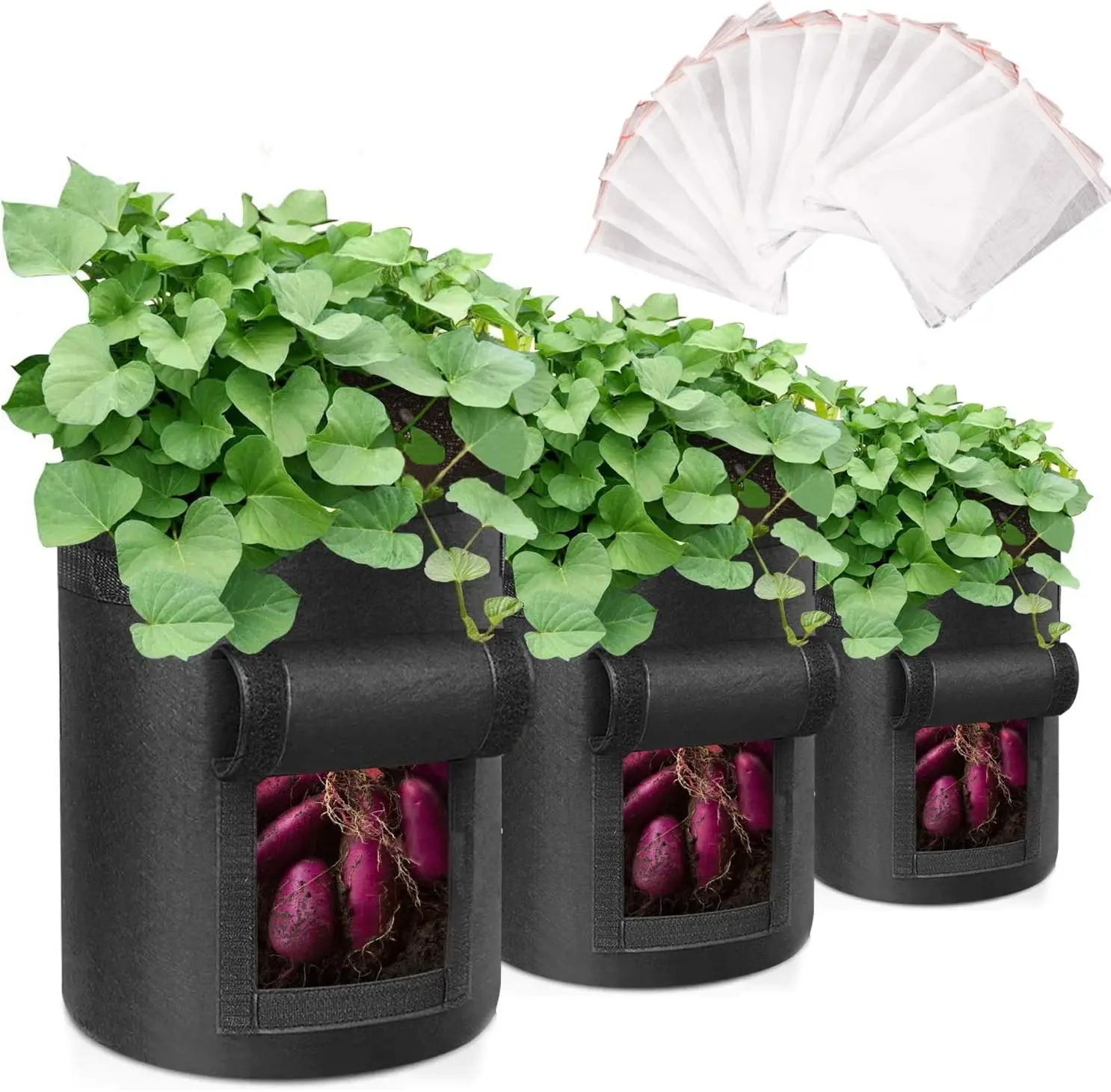 

3 шт. сумка для выращивания растений, горшки из нетканого материала для старения, мешки для растений, садовые мешки для выращивания овощей с 15 шт. дышащая сумка