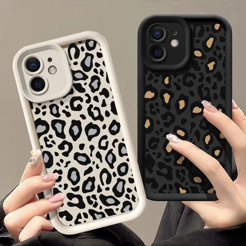 Leopard Print Pattern Phone Case For iPhone 16 15 14 13 Pro Max 15 16 Plus 12 13 14 Pro 11 Candy Color Shockproof Soft TPU Cover