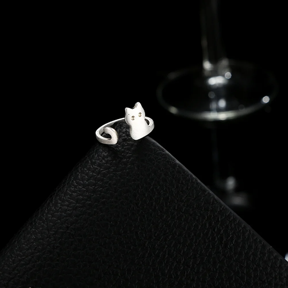 

Exquisite Cat Design Nail Ring Open Ring White Copper Durable Long Lasting Lightweight Perfect for Women Girls Party