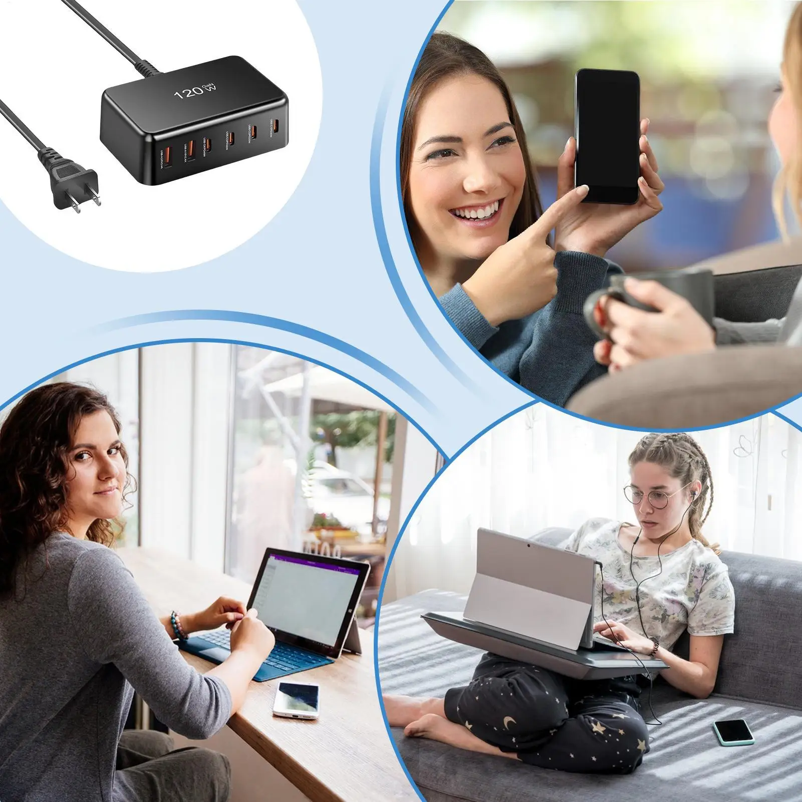 

USB C Fast Charger Block Portable Charger For Phones 120W Charging Equipment 6-Port For Tech-Savvy Consumers Travel Home Hotel