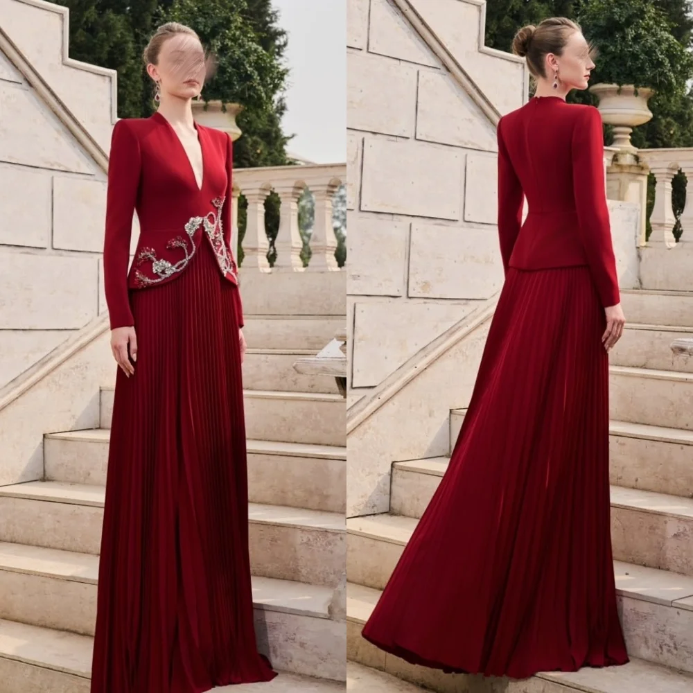 

Customized Jersey V-neck A-line Long Dresses Bespoke Occasion Women Luxury Evening Chinese Style High Quality Glitter Wedding