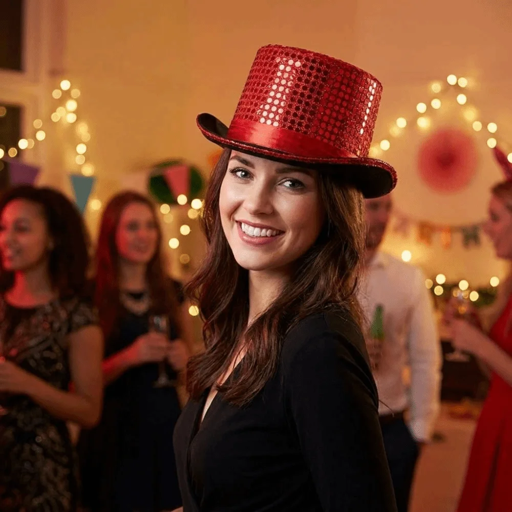 Sequined Glitter Top Hat British Style Multicolor Glittering Magician Hat Durable Lightweight Polyester Bowler Jazz Hat Men