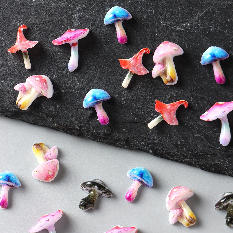 20/50 pçs bonito cogumelo encantos do prego kawaii 3d cogumelo flatback arte do prego jóias verão decorações da arte do prego acessórios de manicure