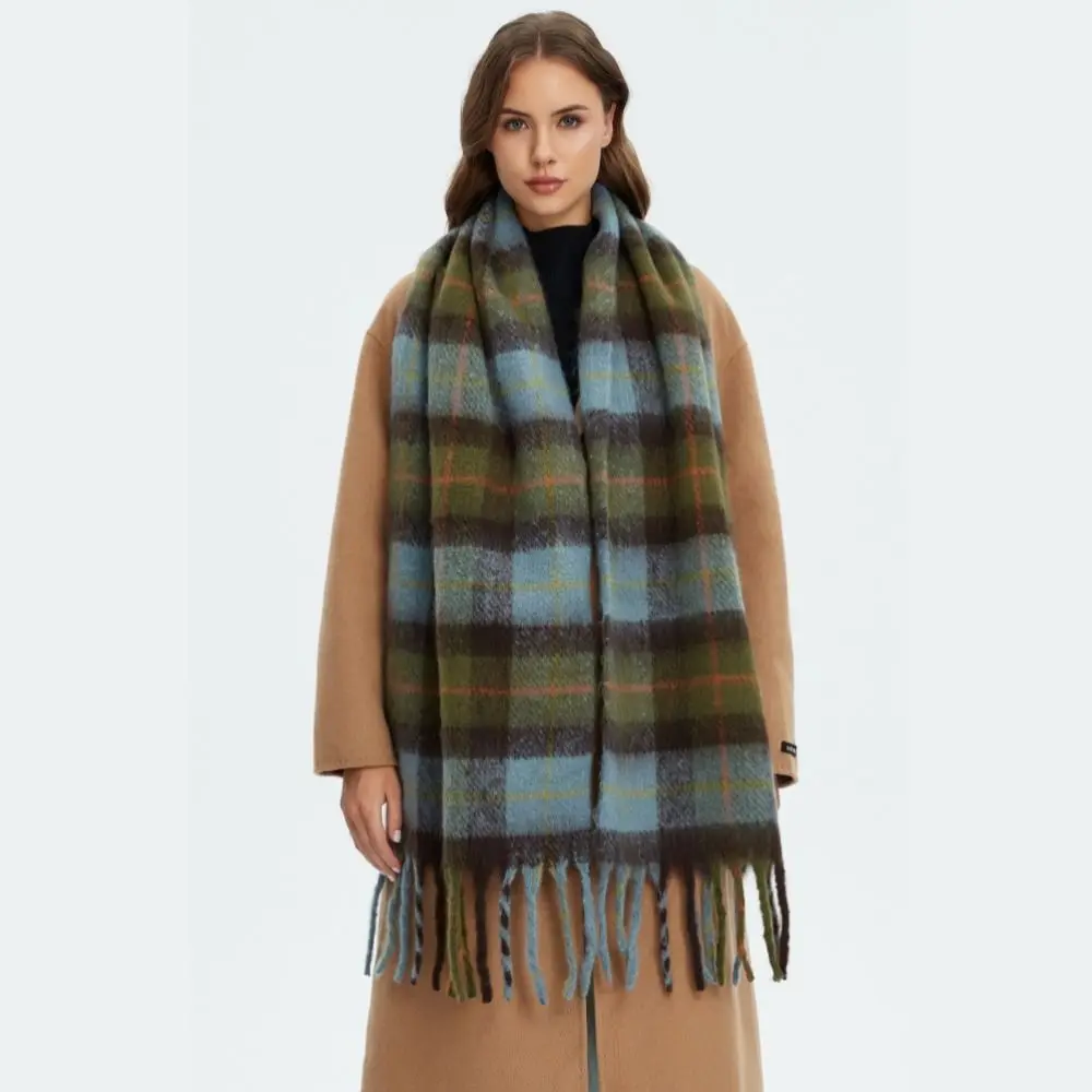 Elegant Mohair Plaid Wool Scarf Long Thick Winter Cashmere Scarves Preppy Women Cape Student