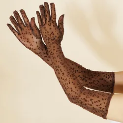 Guantes largos transparentes con estampado de cebra y leopardo para mujer, guantes sexis de malla a la moda, suaves para fiesta de actuación y escenario