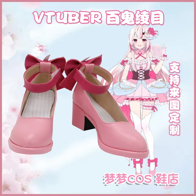 

Hololive Vtuber Nakiri Ayame Cosplay Costume Shoes Handmade Faux Leather Pink High Heeled Shoes