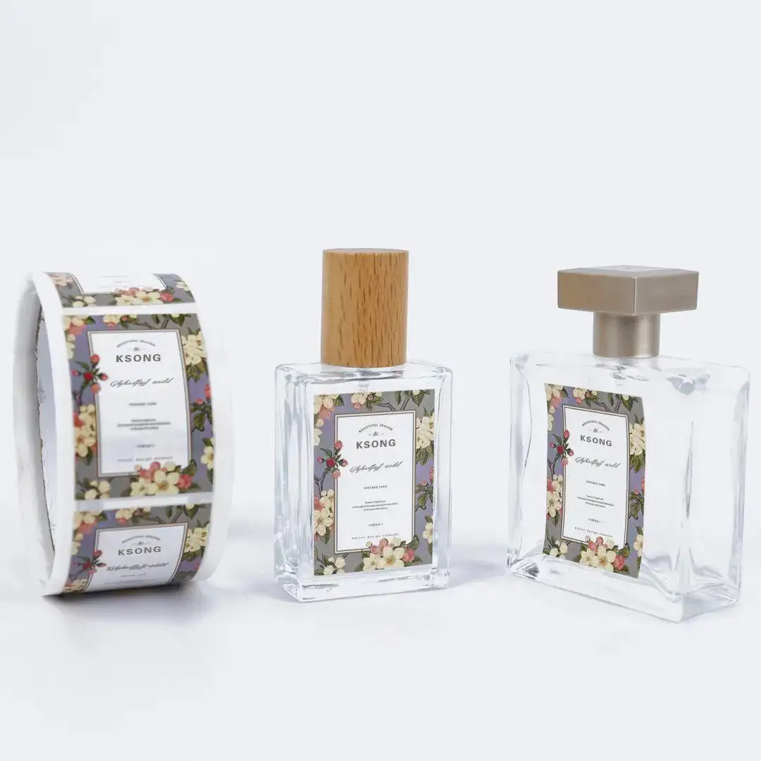 

Customized Small Glass Bottle Perfume Package Stickers Square Waterproof Bottles Packaging Labels