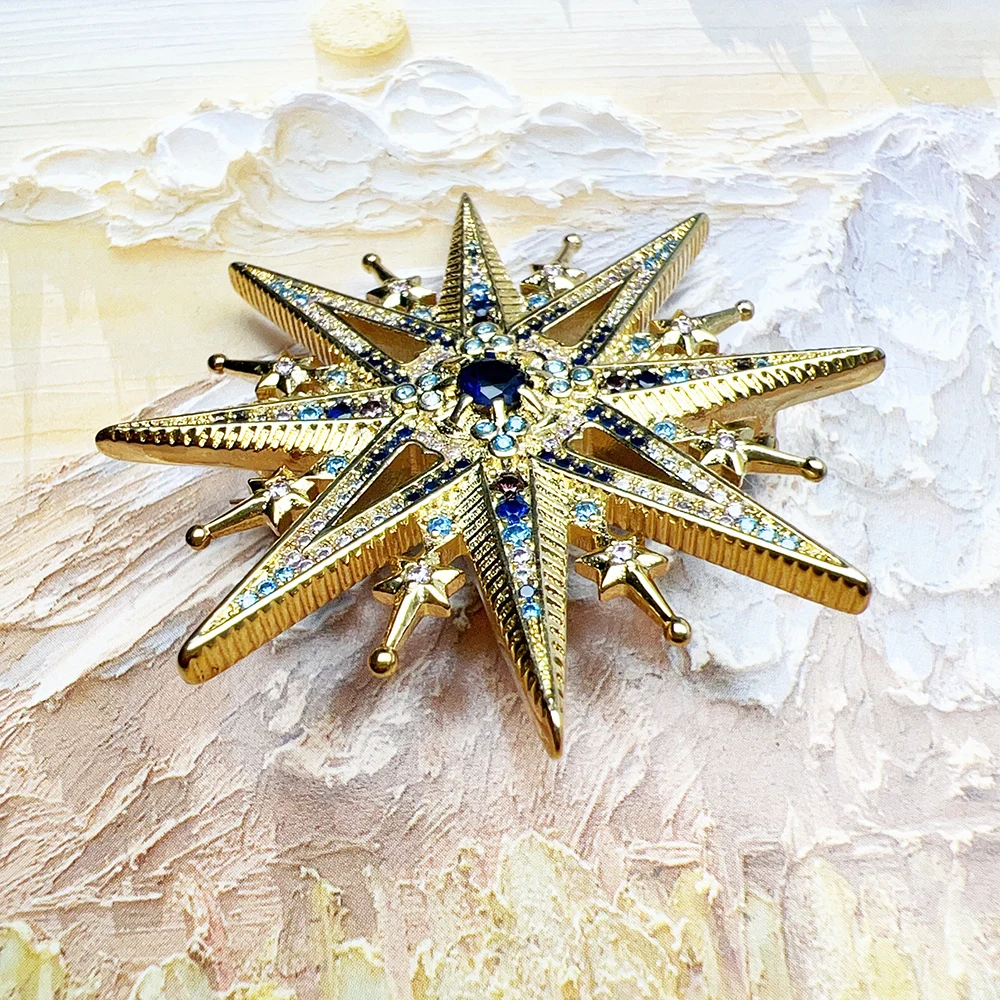 Gold Plated Brooch Colorful Royal Star Brand New Fine Jewelry Bohemia Gift For Women in Solid 925 Sterling Silver