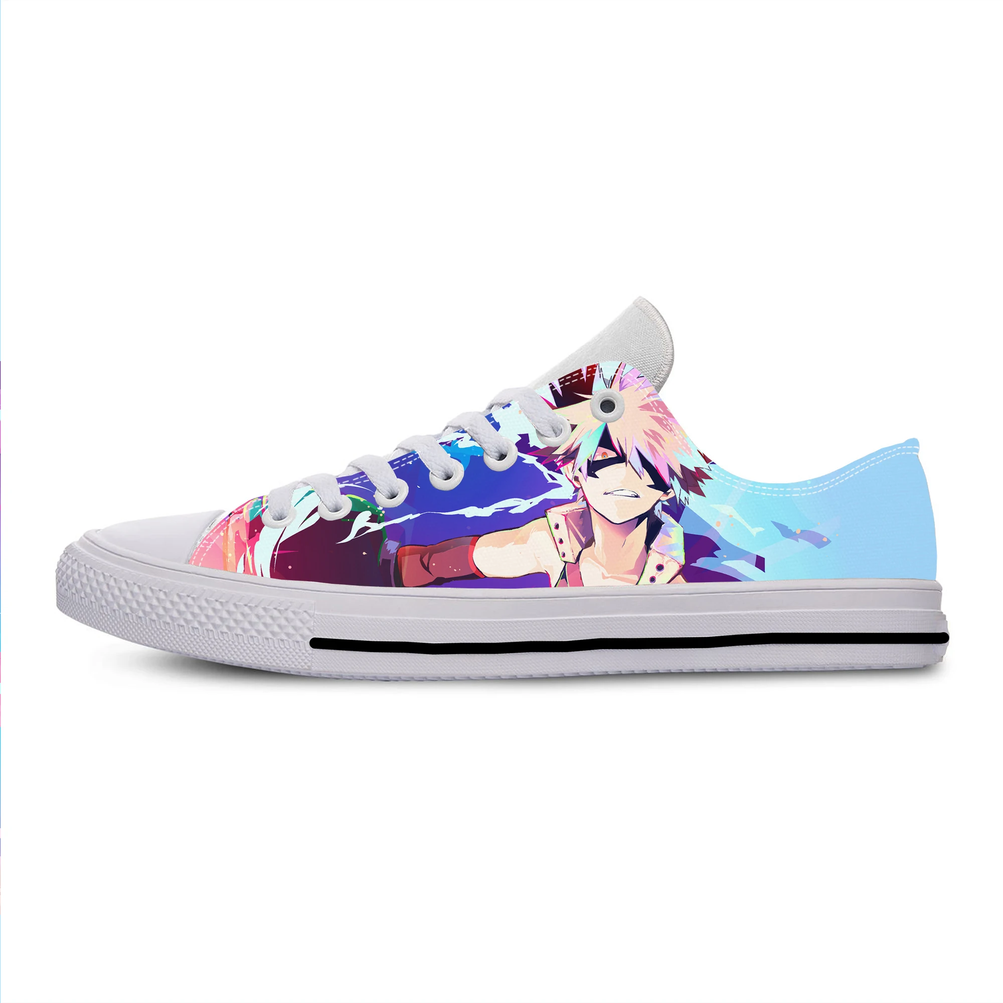 Sapatos casuais de anime japonês para homens e mulheres, tênis leves, sapatos de tabuleiro respiráveis, My Hero Academia, Bakugo Katsuki, Hot, Low Top