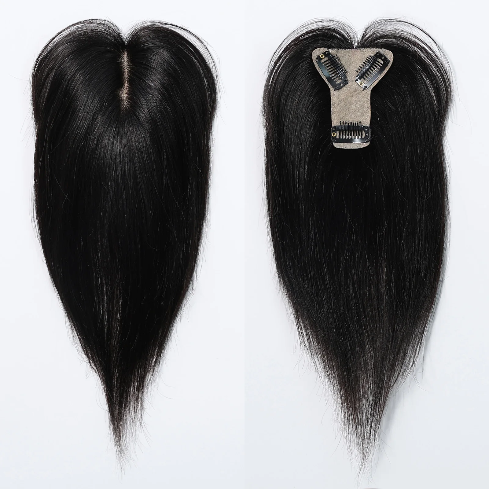 Rambut Asli Remy Hitam 10 Inci dengan Alas Sutra dan Poni, 3 Jepitan, untuk Wanita, Ekstensi Rambut Asli untuk Penggunaan Sehari-hari dan Pesta