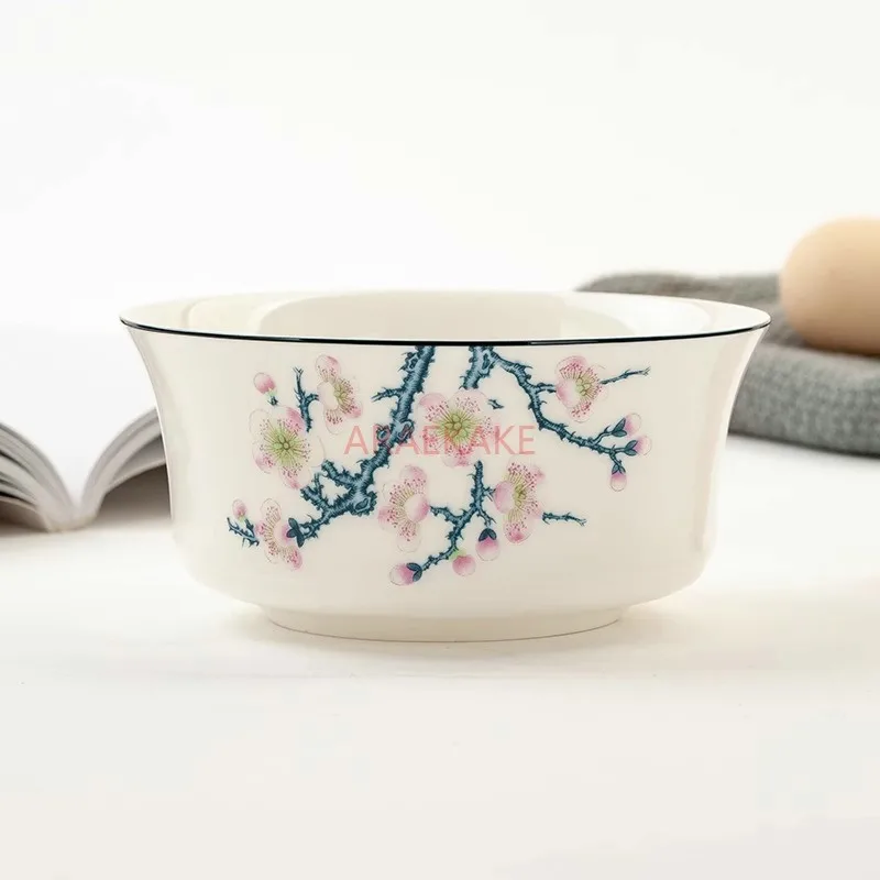 6pcs Bone China Household 5-inch Golden Bell Bowl Ceramic Rice Bowl Large Rice Bowl Noodle Bowl