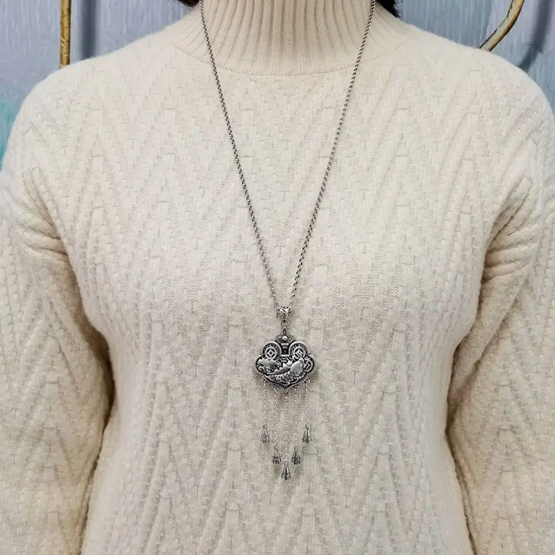 New in Exquisite Ruyi Lock Long Tassel Pendant silver 925 Exquisite Design Carp charms necklaces Banquet Jewelry Gift