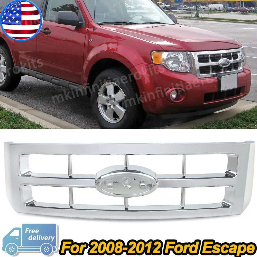 MAGICKIT Fits For Ford Escape 2008-2012 Front Upper Grille Chrome Plastic Front Bumper Grille Painted Factory Style Accessories