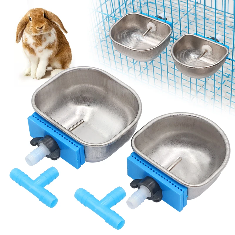 Cuenco de agua para conejos de acero inoxidable, bebedero automático para conejos de granja, jaula para conejos, taza elevadora, tazón para beber de