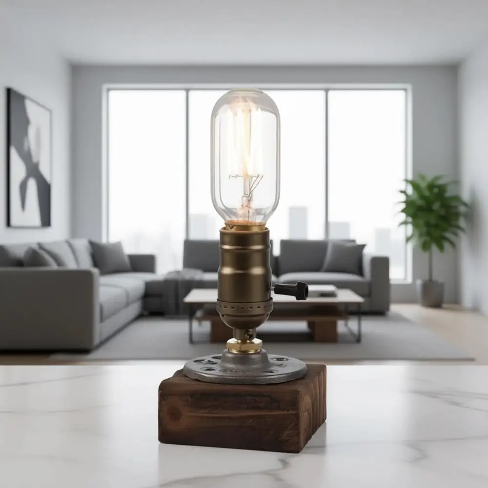 

Vintage Industrial Table Lamp, Steampunk Desk Light with Antique E26 Socket for Home, Bedroom, Living Room, and Art Display, Pus