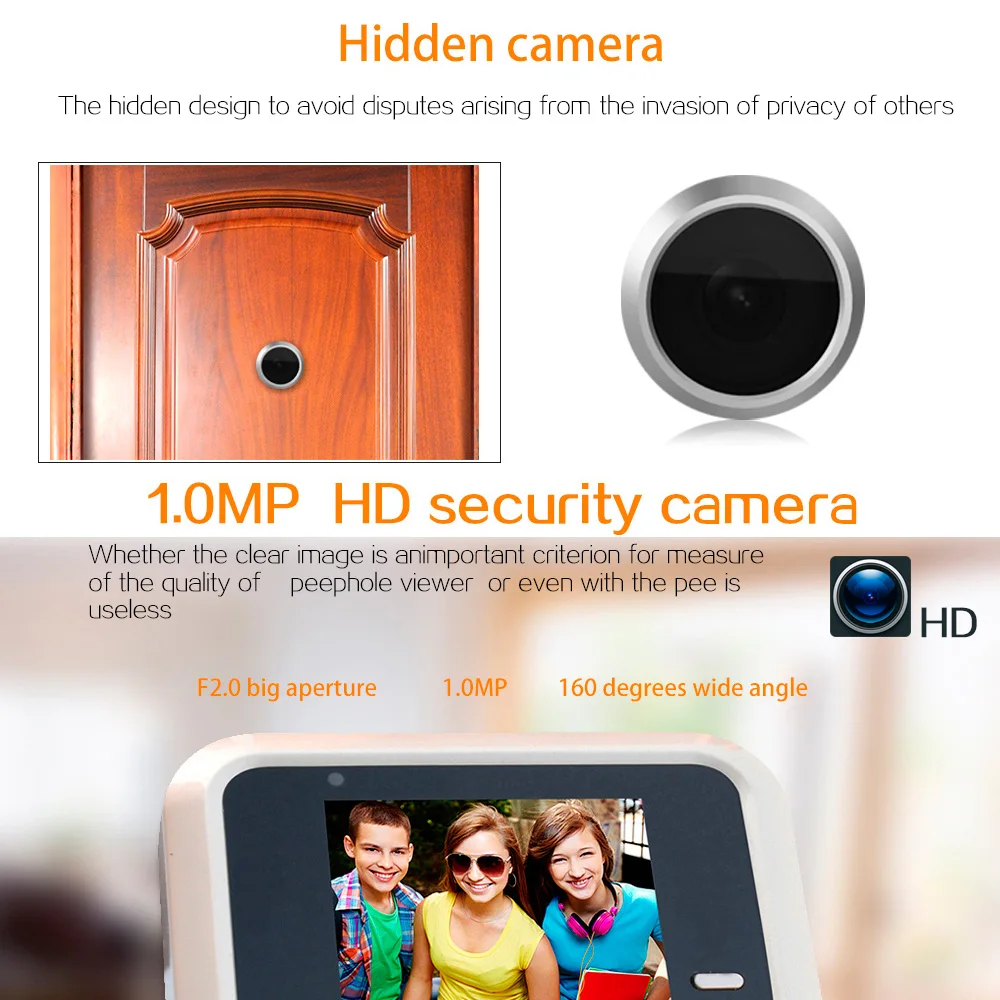 KERUI-Peephole Viewer Camera, 2.4 "TFT LCD, ângulo de 100 graus, Smart Door Viewer, Cat Eye