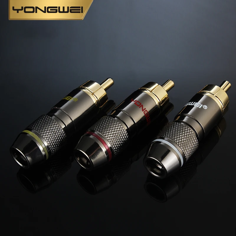 YONGWEI Pure copper gilding RCA Lotus head AV audio metal male plug video player, audio, mixer, power amplifier welding plug