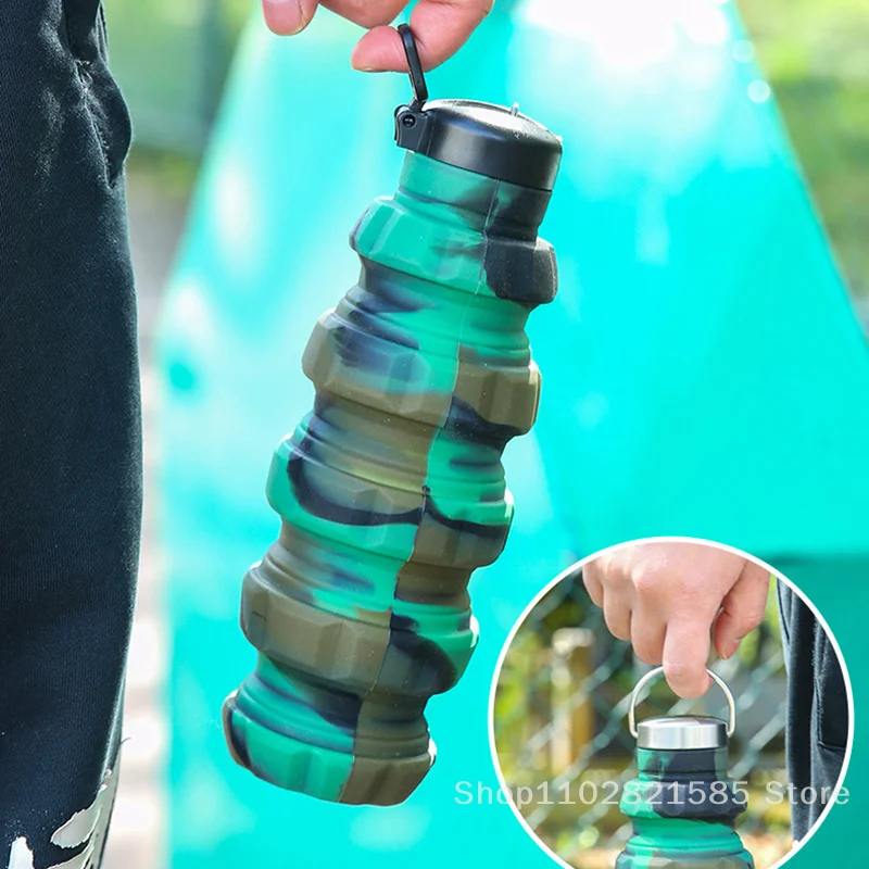 2025 Nuova bottiglia d'acqua pieghevole in silicone alimentare Bottiglia in silicone senza BPA Tazza da viaggio portatile per alpinismo all'aperto