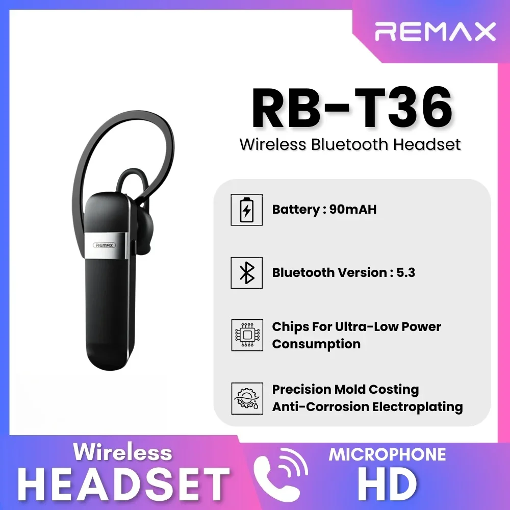 Auriculares Bluetooth Remax ENC RB-T36 Mono con Gancho para la Oreja, Auriculares Intrauditivos Estéreo Inalámbricos Verdaderos para Conductor de Automóvil, Reuniones, Llamadas con Manos Libres, 9H