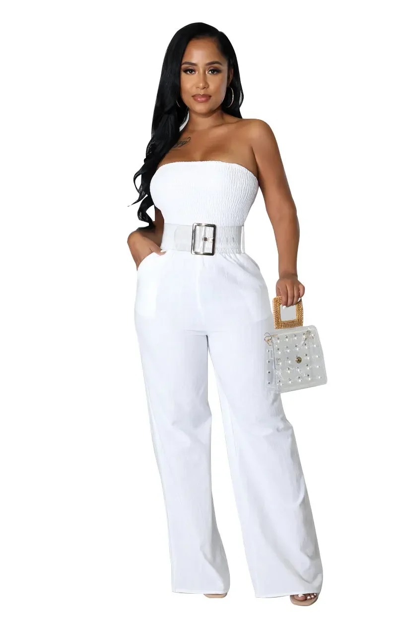 Zomer Dames Lange Jumpsuit Chiffon Jumpsuits Met Hoge Taille Voor Dames, Effen Casual Losse Dunne Mouwloze Broek Met Wijde Pijpen