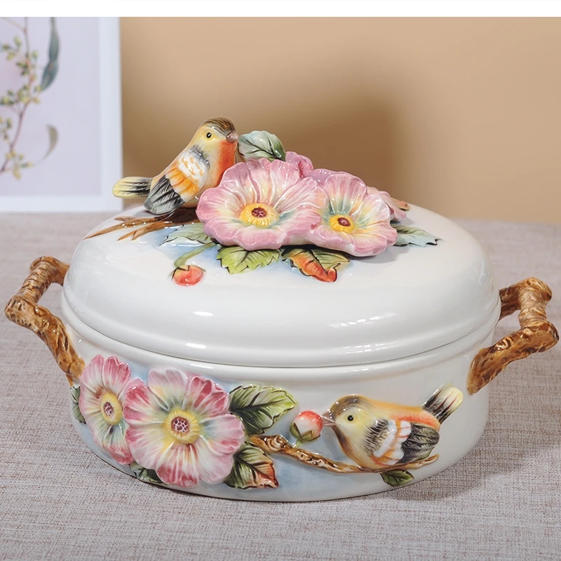 Birds Ceramic Dried Fruit Plate Candy Storage Tray Home Decor Wedding Decoration Living Room Salad Figurine